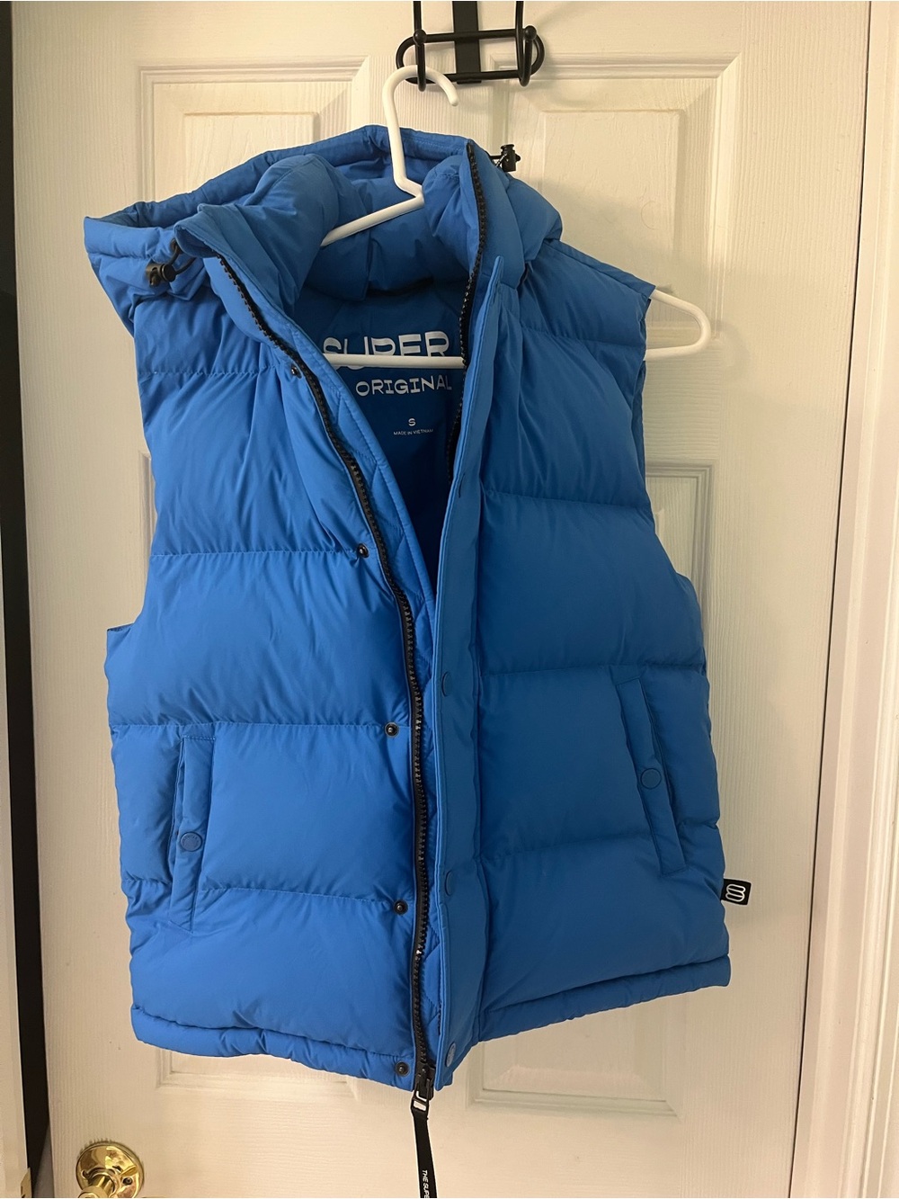 Aritzia Blue Hooded Puffer Vest